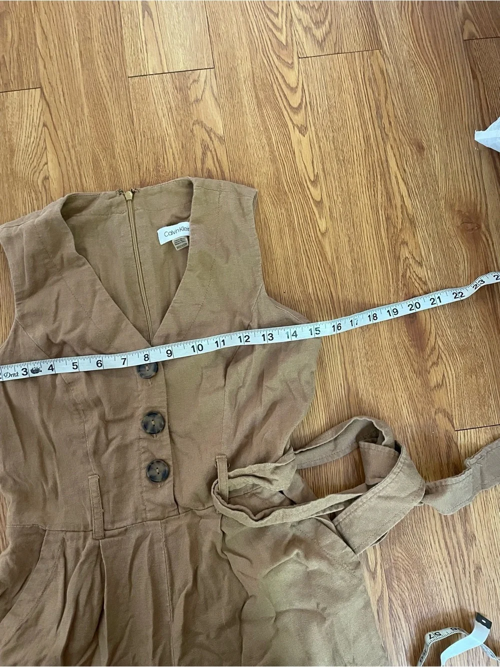 Calvin Klein Sleeveless V-Neck Wide-Leg Jumpsuit in Camel